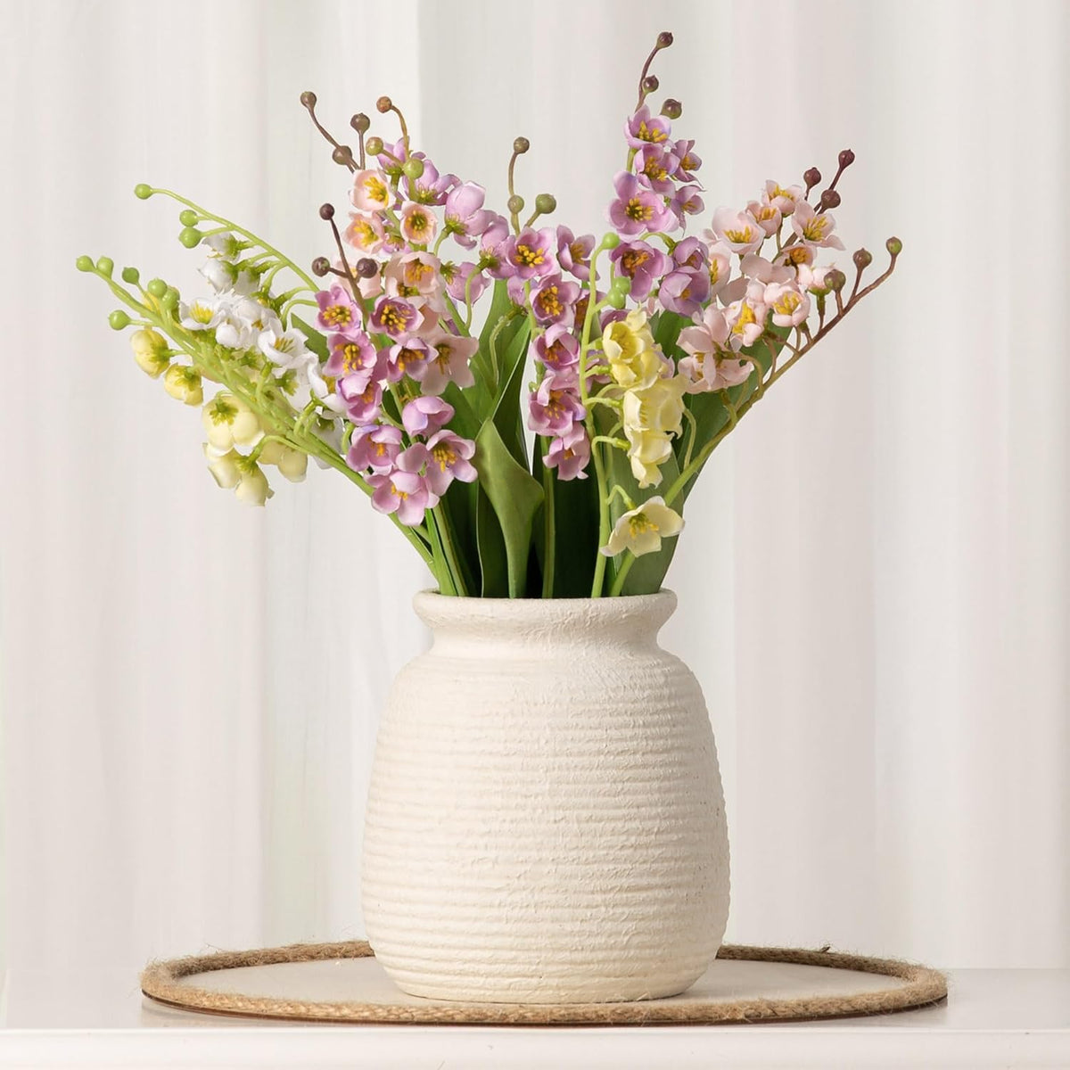 Ceramic Flower Vase, 6“ Small Rustic Farmhouse Vases Home Decor, Short Pottery Decorative Pampas