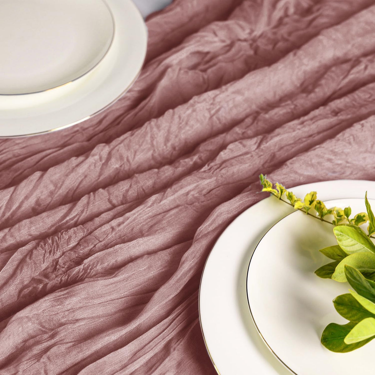 Hahuho Dusty Pink Cheesecloth Table Runner 10ft, Gauze Boho Rustic Table Runners for Wedding