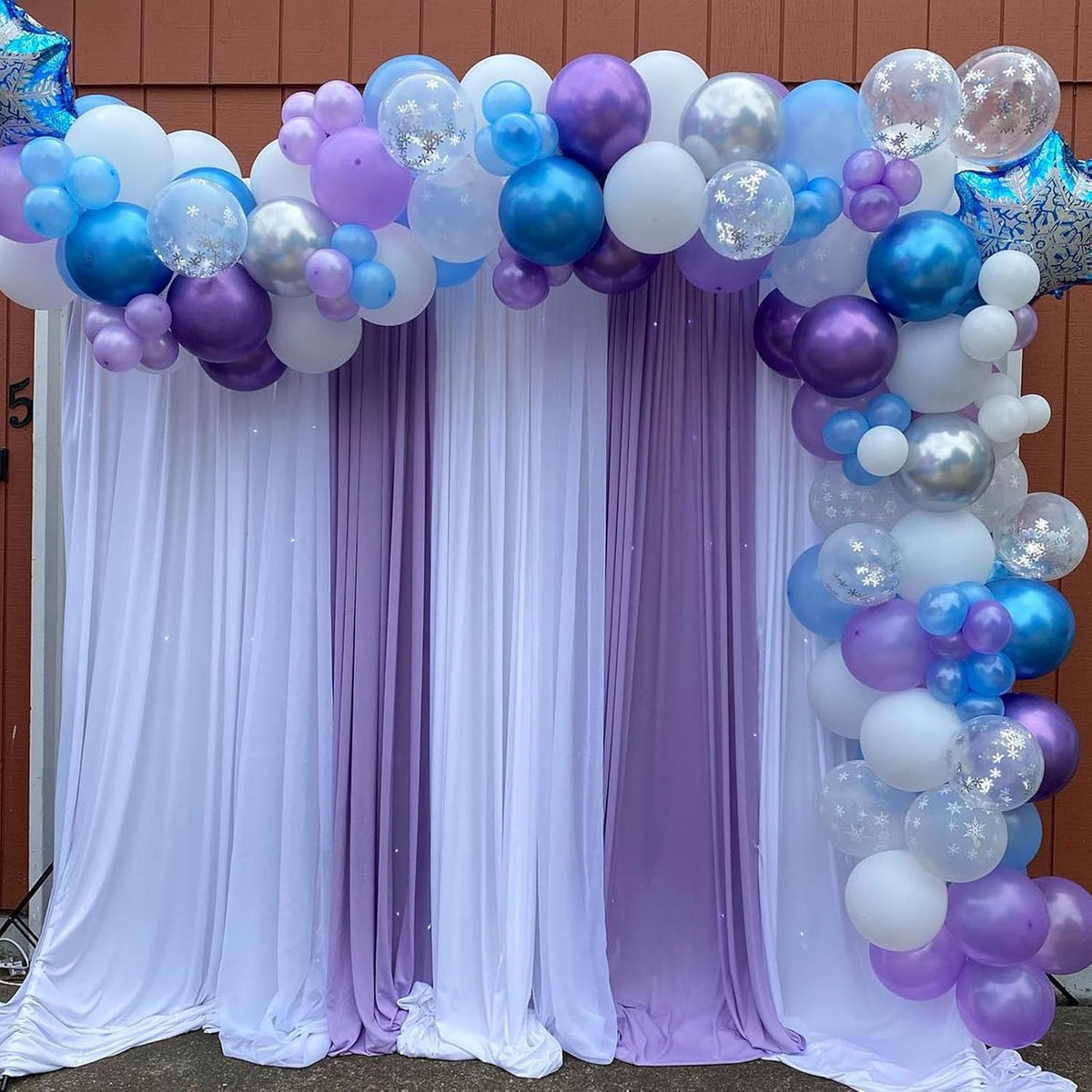 Paready Frozen Balloons, 60 Pcs 12 Inch Purple Blue Balloons White and Snow Confetti Latex Balloons