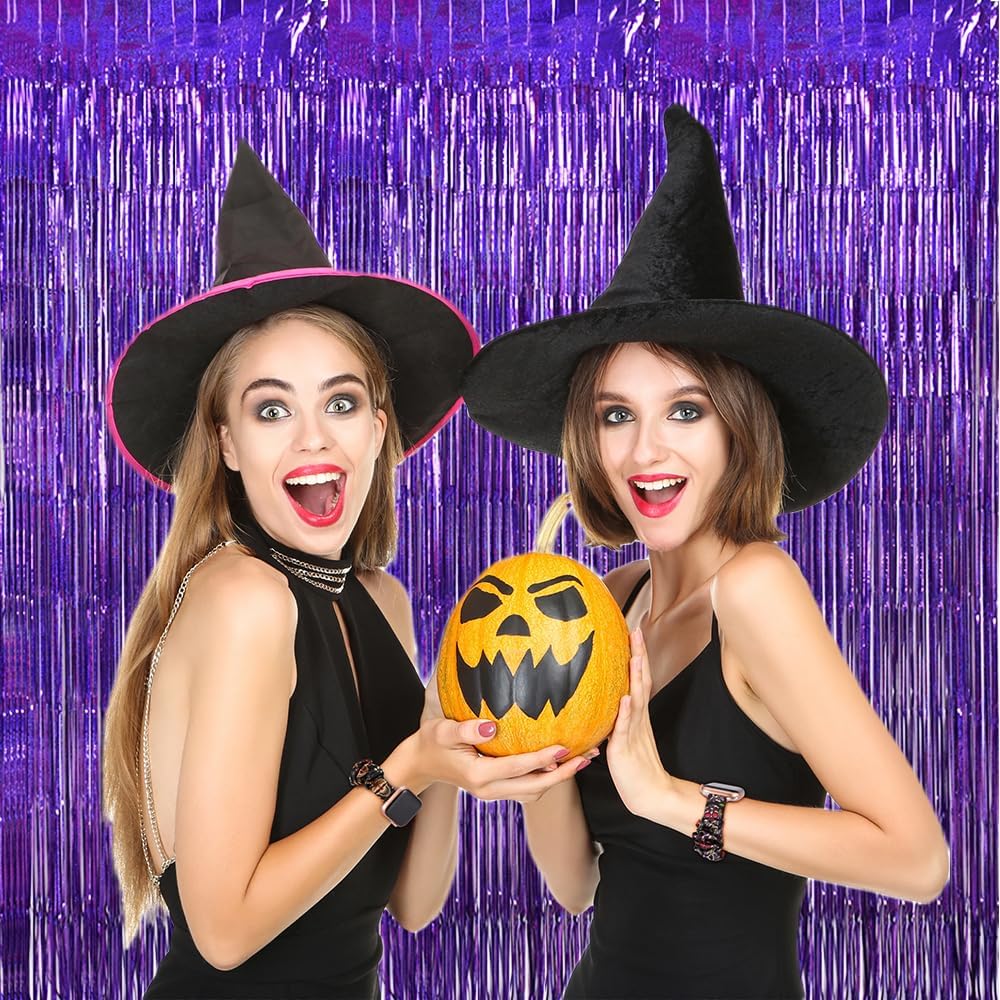 TONIFUL 3Pcs Laser Purple Door Streamers,Laser Purple Photo Booth Backdrop Metallic Streamers Foil