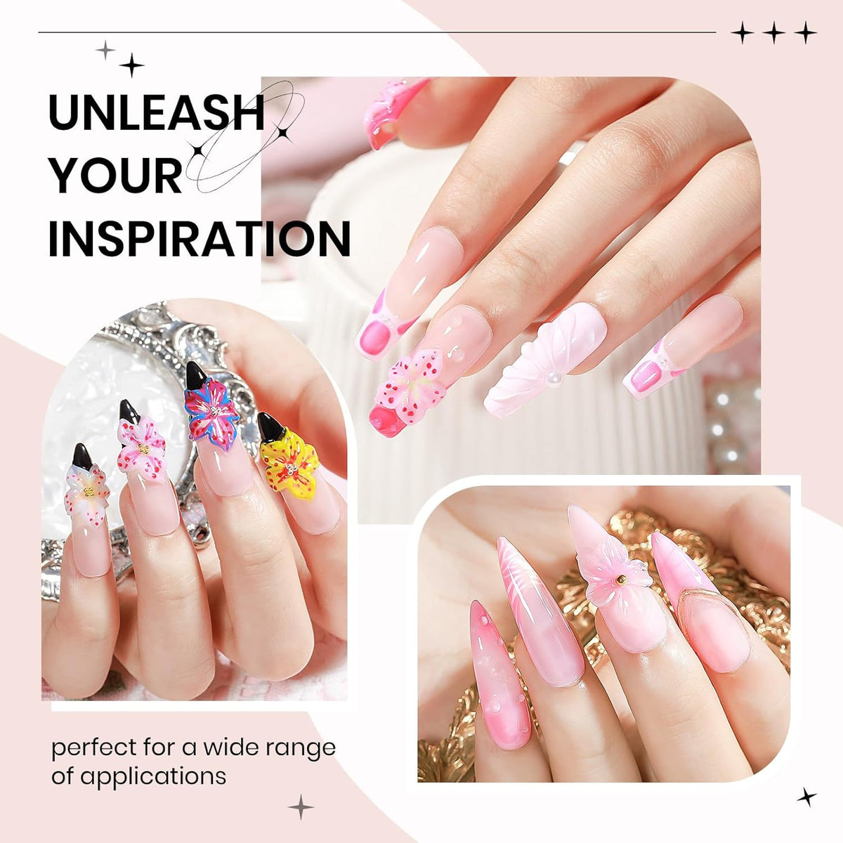 3d Nail Sculpting Gel Set: Clear White Solid Builder Gel for Nails, Nail Rhinestone Glue for 3d
