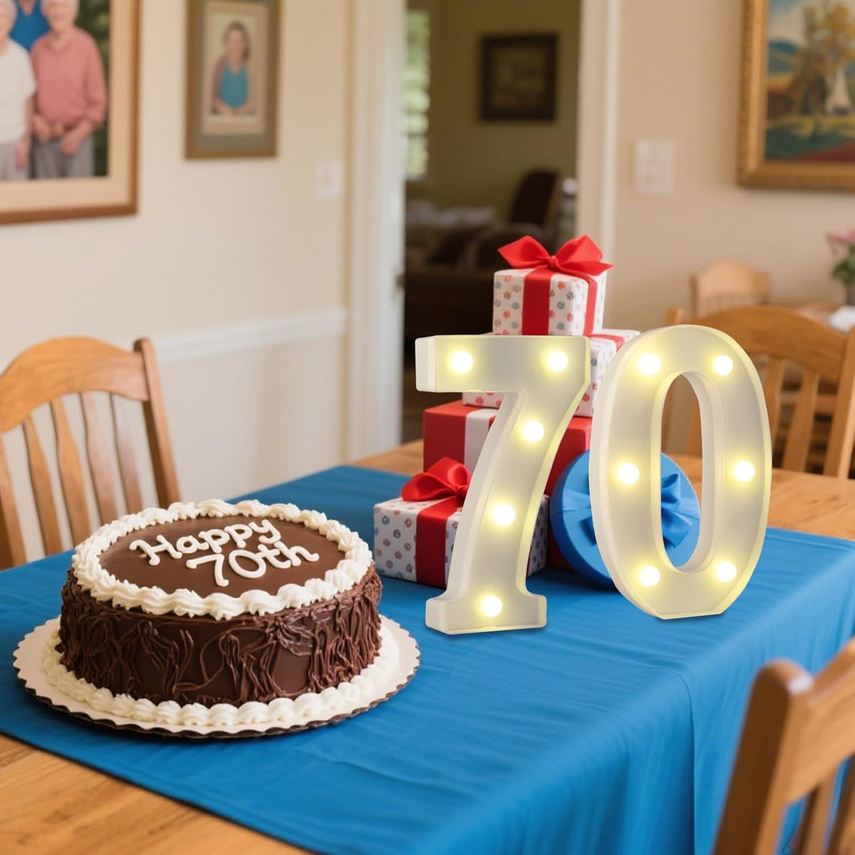 LED Marquee Letter Lights, Decorative Light Up Numbers for 70th Birthday Party, Battery Operated