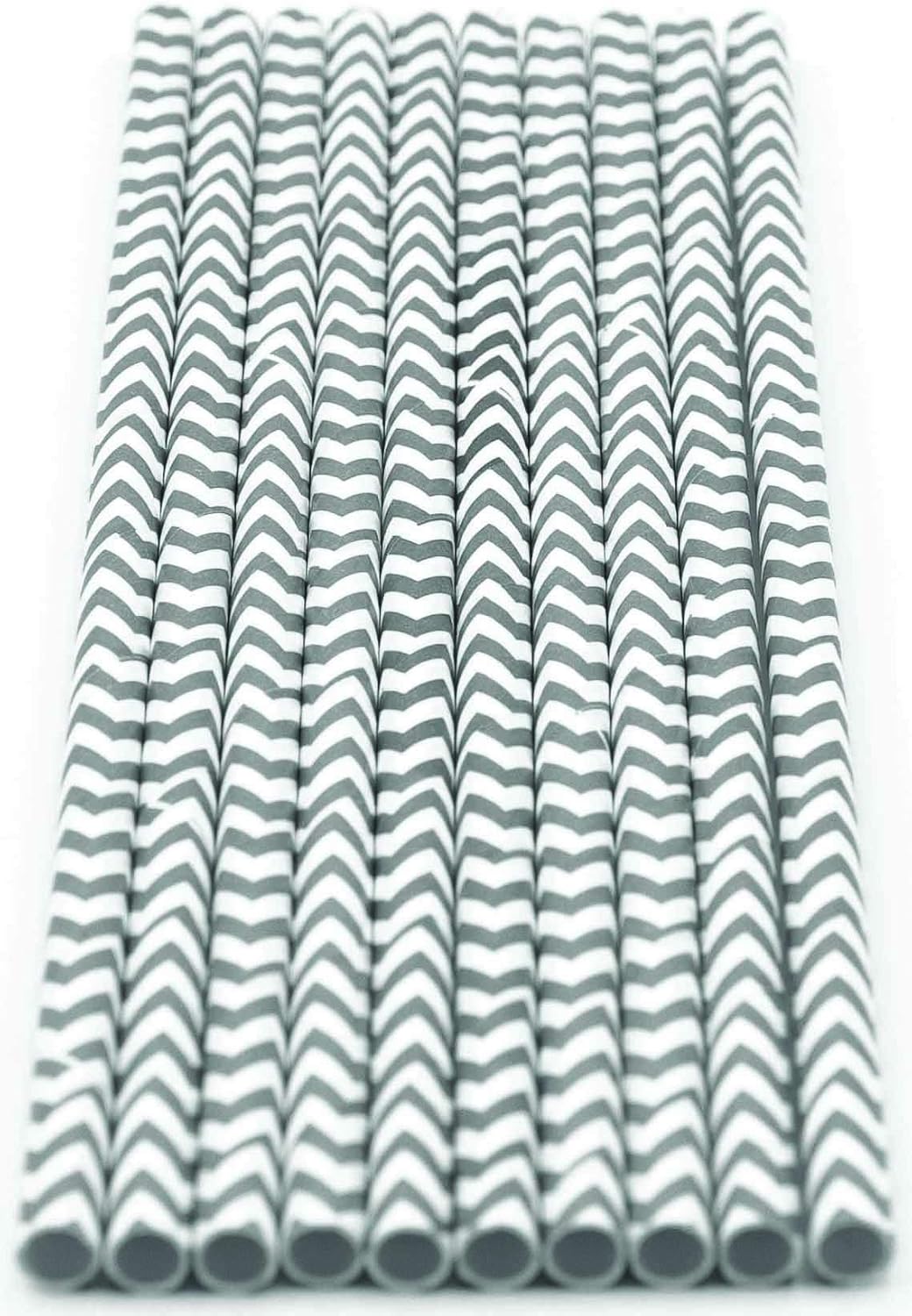 Pack of 300 Gray Chevron Biodegradable 4-Ply Paper Drinking Straws (Compostable, Non-toxic