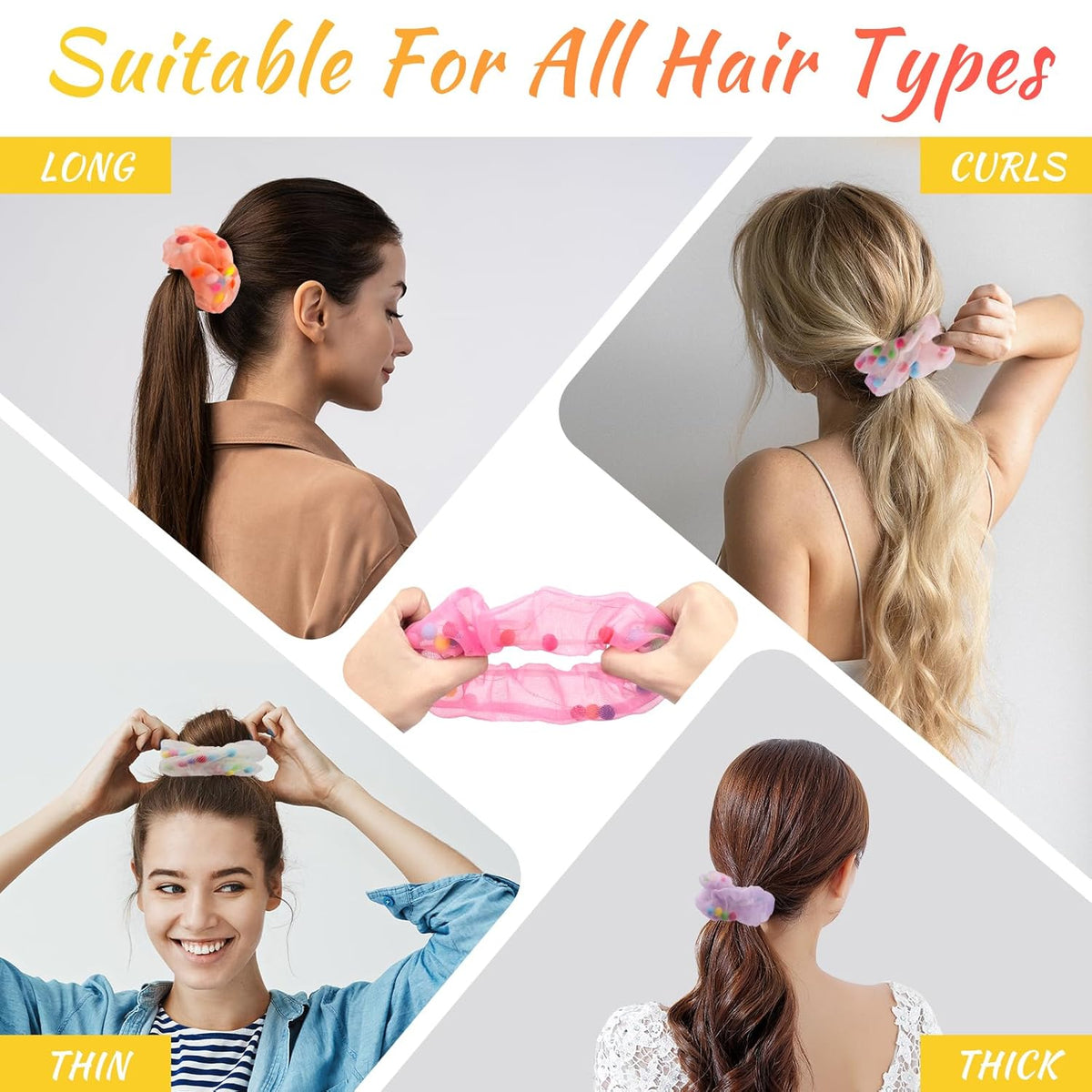 8 LED Scrunchies - Light Up Hair Accessories for Women, Girls - Glow in the Dark Hair Ties & Bands