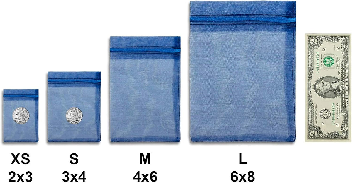 TheDisplayGuys 48-Pack 4x6 Navy Blue Sheer Organza Gift Bags with Drawstring, Jewelry Candy Treat