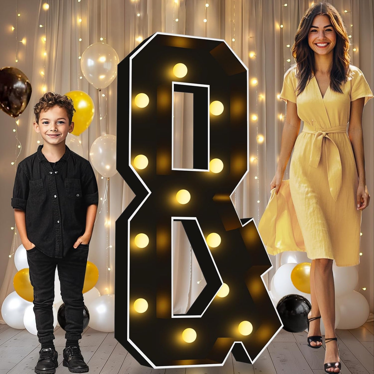 Pooqla 4 FT Marquee Light Up Letters, Black Marquee Letter Lights 4 Feet Tall for Birthday