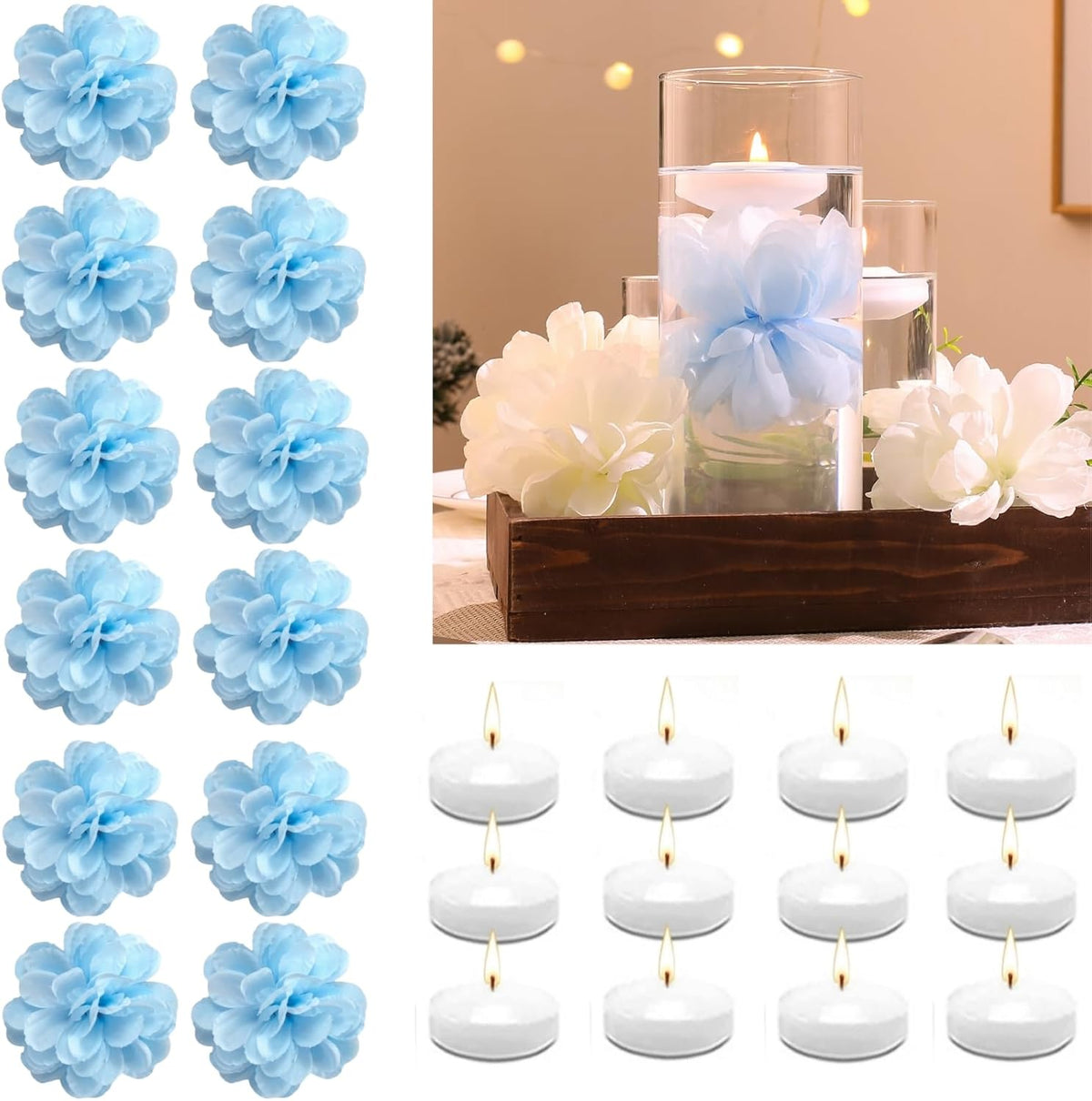 24 Pcs Floating Candles for Centerpieces and Floating Flowers Artificial Flowers Head Vase Filler