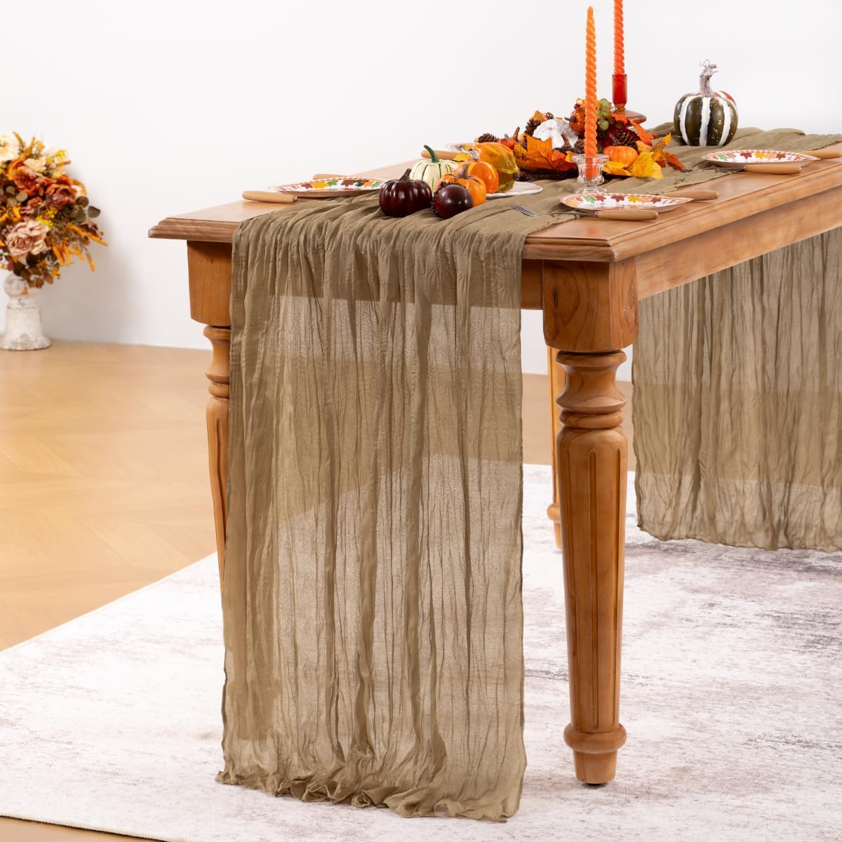 Nude Cheesecloth Table Runner Fall Table Runner Boho Gauze 120 Inches Coffee Cheese Cloth Fall