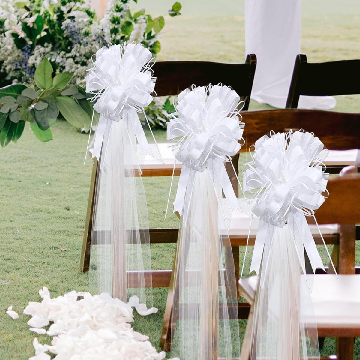 30 Set Wedding Pew Bows with Long Tulle Tails Wedding Aisle Decorations Church Chair Aisle