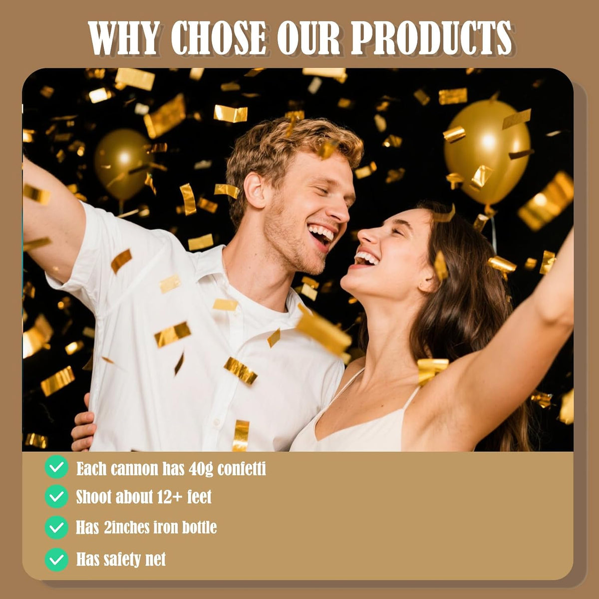 Confetti Cannons Gold | 5-Pack 12-Inch Party Poppers for All Celebrations: Weddings,Christmas