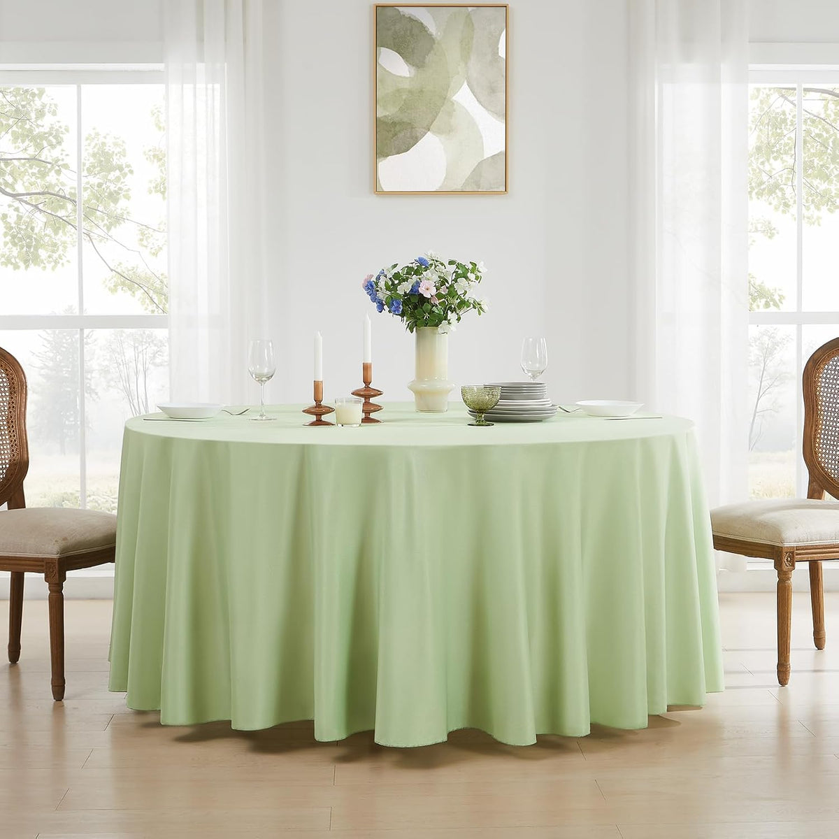 Round Tablecloth 132 Inch 6 Pack Sage Green Tablecloths Washable Decorative Linen Polyester Table