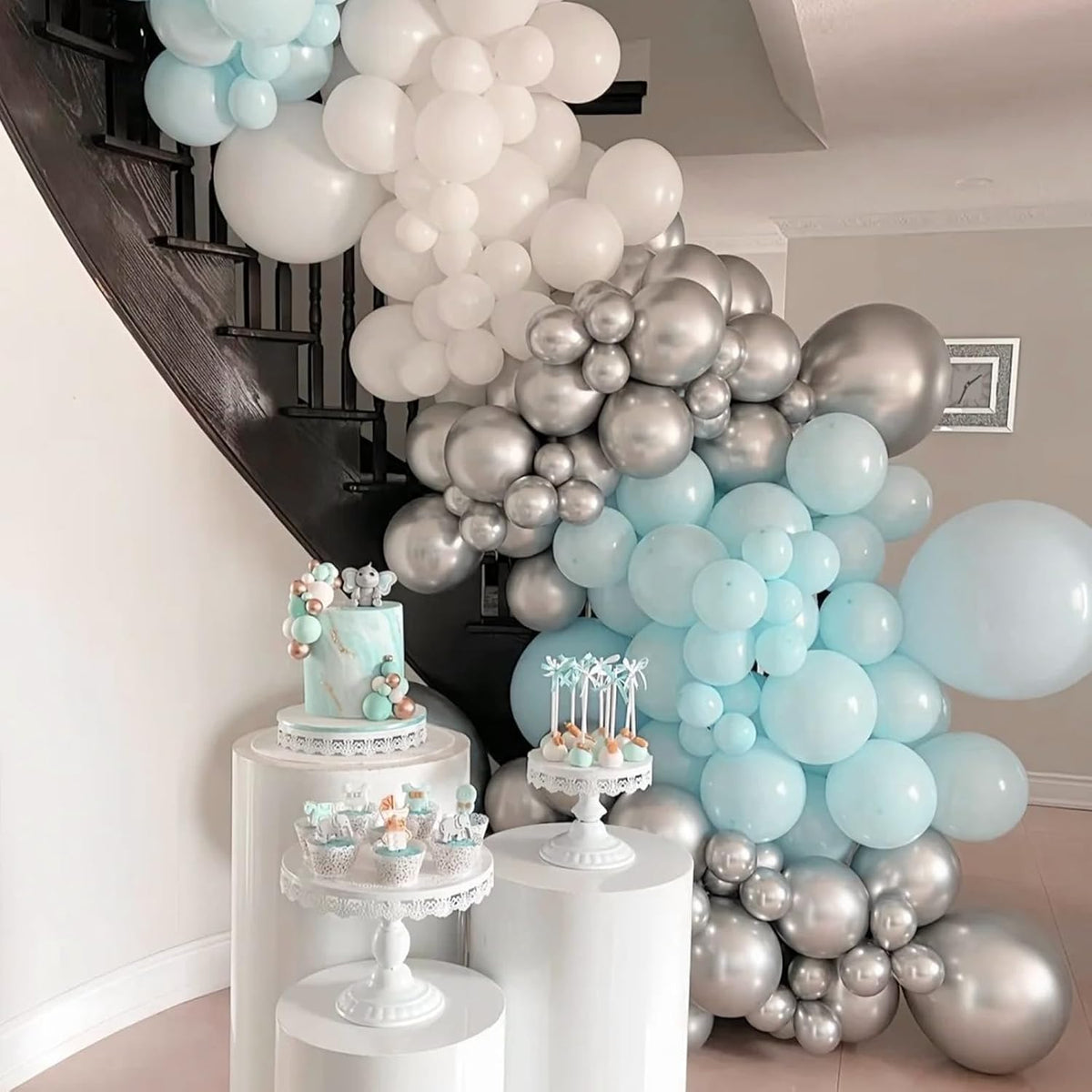 90pack Aqua Balloons Different Size 18/12/10/5 Inch Aqua Balloon Garland Arch Kit for Graduation