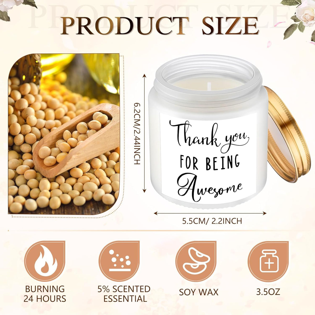 MTLEE 20 Pcs Thank You Gifts Candles 3.5 oz Employee Appreciation Inspirational Scented Soy Wax