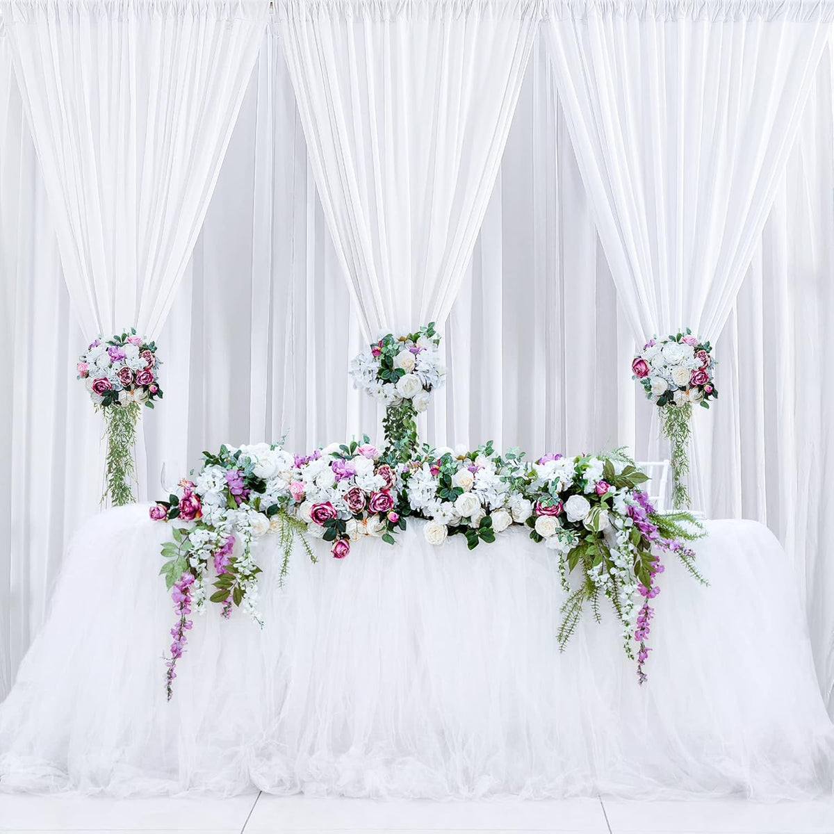 20 ft x 8 ft White Backdrop Curtain Drapes for Wedding Parties, 4 Panels 5 ft x 8 ft Wrinkle Free