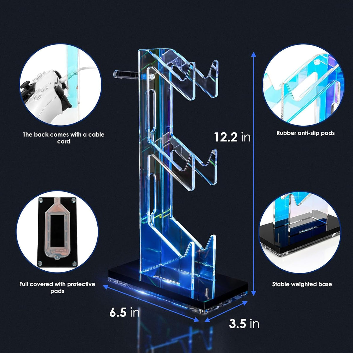 OAPRIRE Controller Holder Headset Stand with Lights, 3 Tier Acrylic Gaming Controller Stand for
