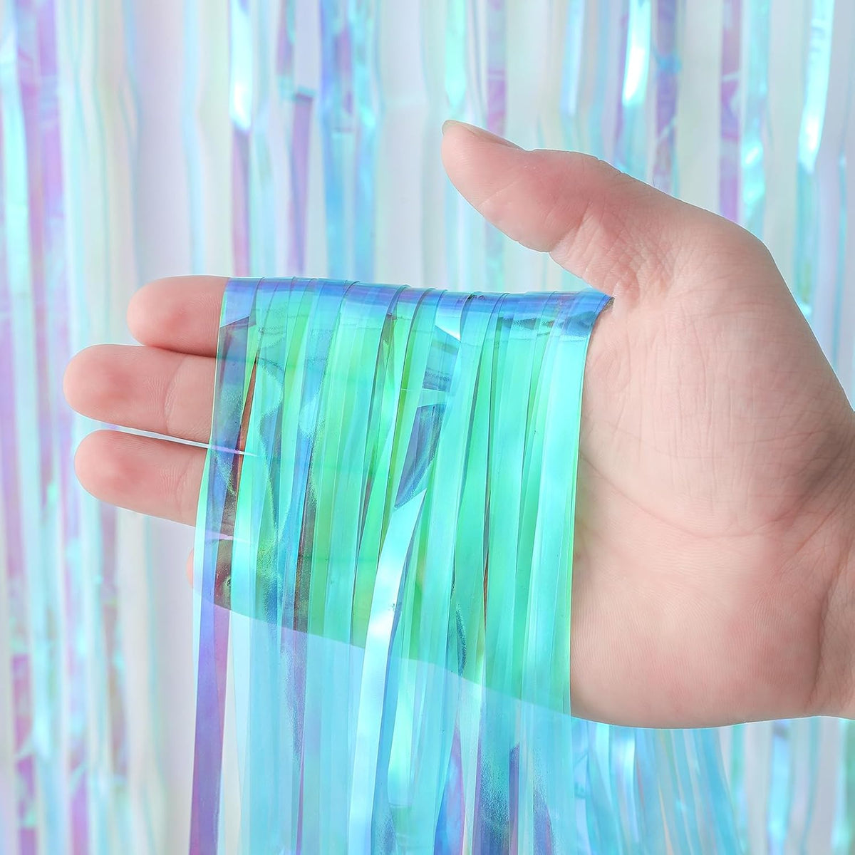 4 Pack 3.3x8.2 Feet Neon Iridescent Foil Fringe Backdrop Curtains, Tinsel Streamers Birthday Party