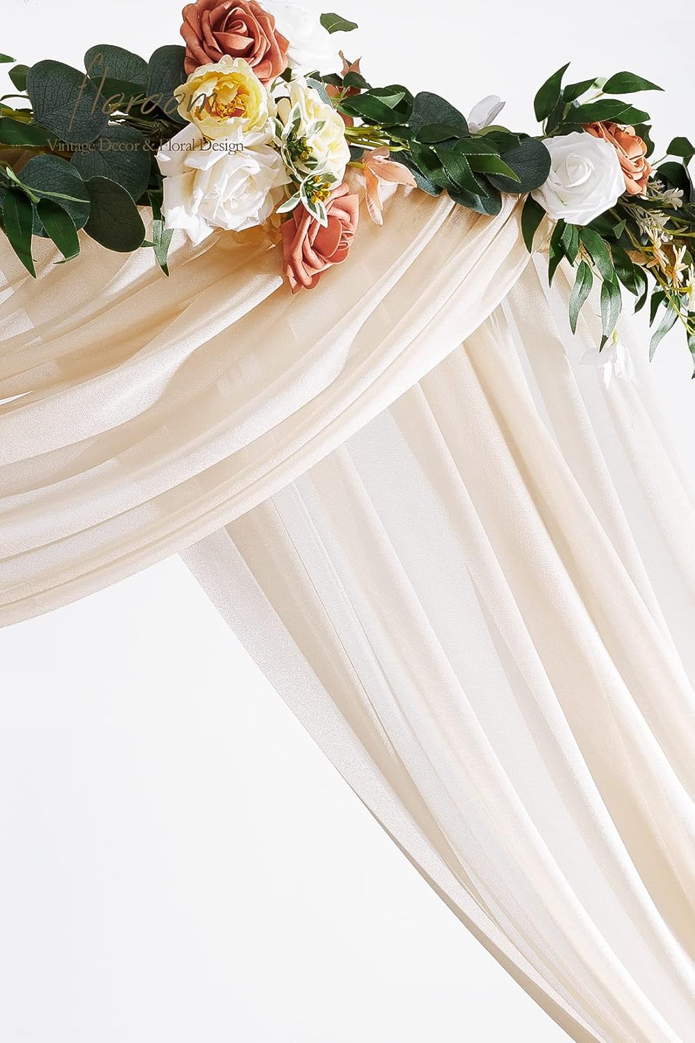 Floroom Wedding Arch Draping Fabric 2 Panels 20Ft Nude Chiffon Fabric Drapes Arbor Drapery Wedding