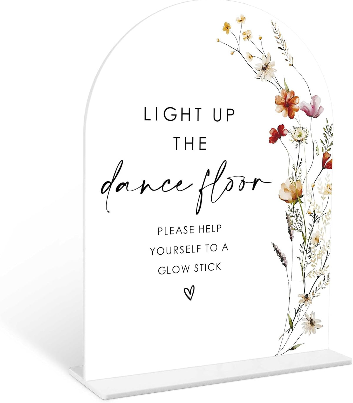 Boho Floral Glow Stick Sign, 6 x 8 Inch White Arch Acrylic Wedding Sign with Holder, Wedding Sign