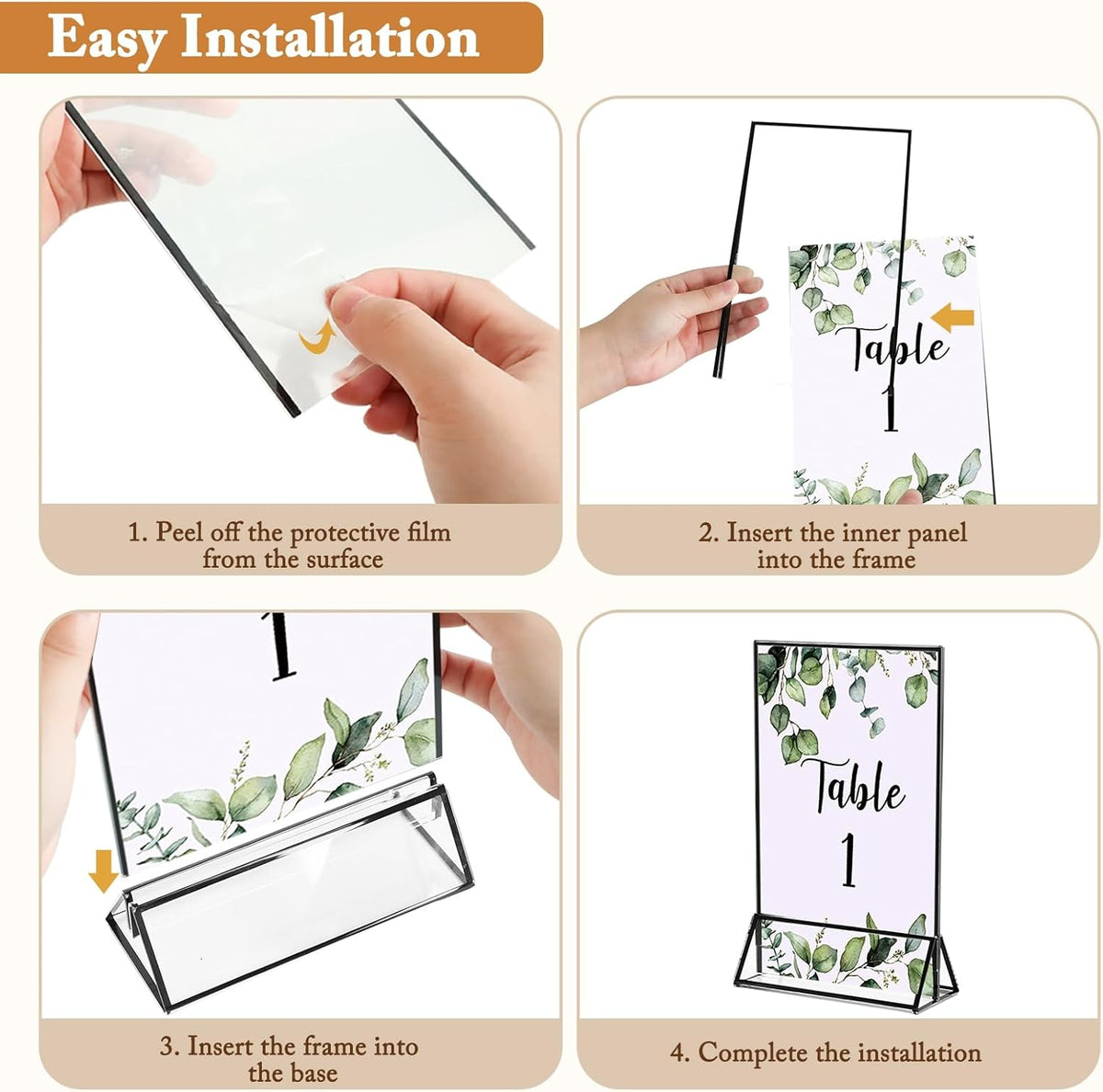 Floroom 6 Pack 5x7 Inch Clear Acrylic Sign Holders, Double-Sided Black Display Stand Picture Frames