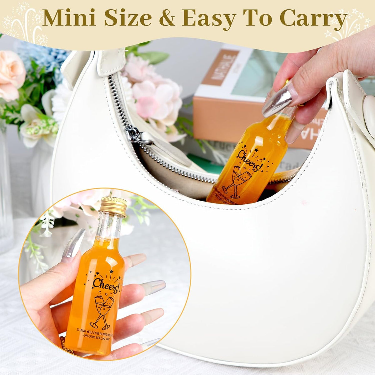 OurWarm 50 Pack Mini Liquor Bottles, 1.7oz/50ml Mini Shot Bottles with Gold Screw Caps Funnels Tags