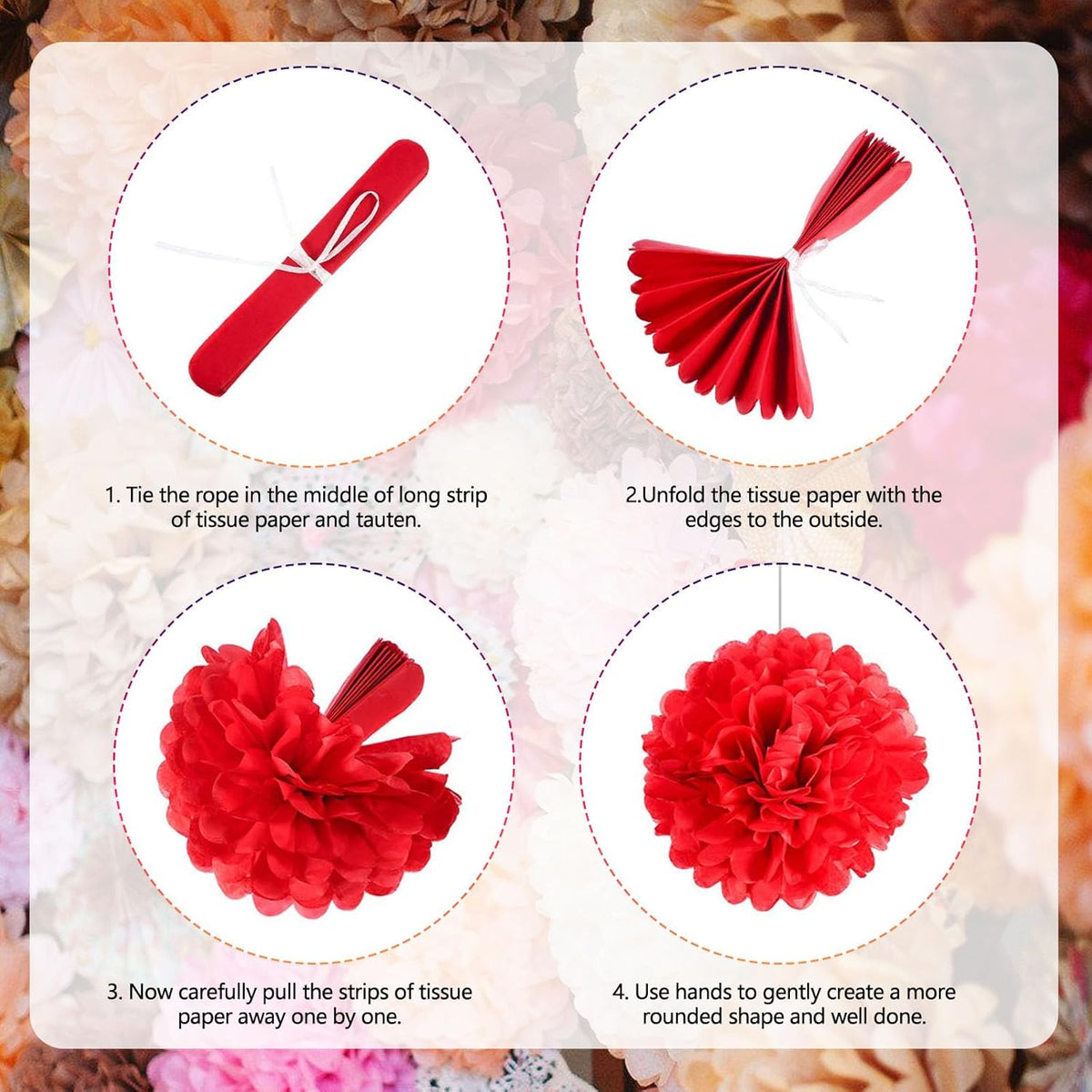 Tissue Paper Pom Poms, Black Gold Red Tissue Paper Flowers, Hanging Flower Balls for Weddings