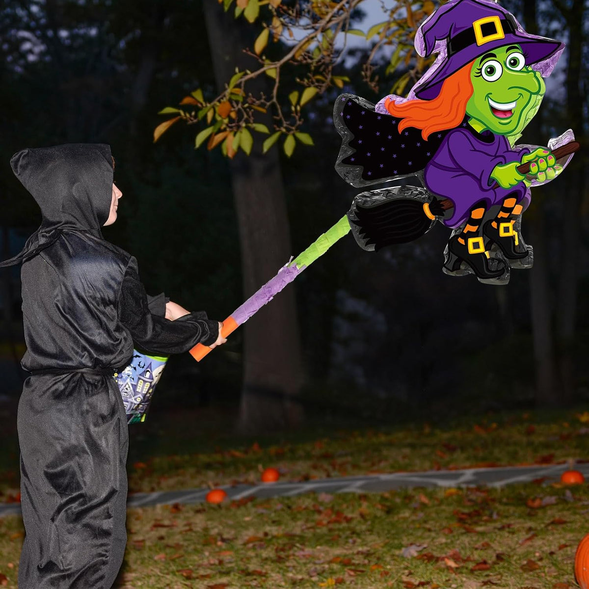 Aoriher Halloween Witch Piñata Halloween Decoration Piñata with Stick Blindfold Candy Filled Piñata