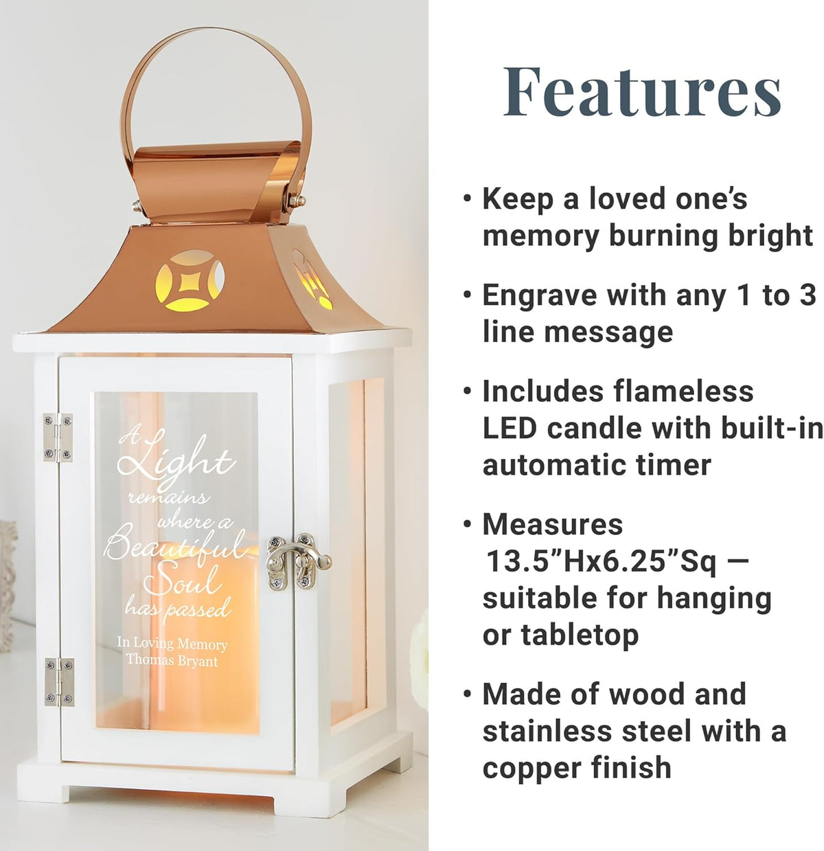 Let's Make Memories Personalized Memorial Lantern - Sympathy - Condolences - LED Candle - Automatic