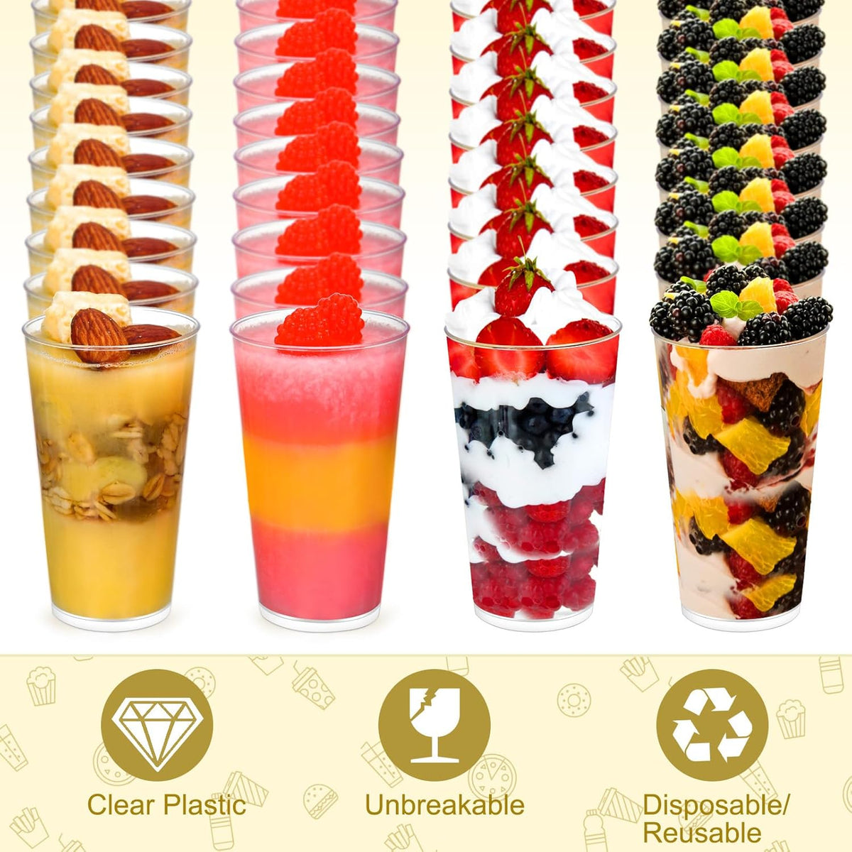 CHENGU 3 Oz Dessert Cups with Spoons Mini Shooter Cups Small Round Tableware for Parfait Appetizer