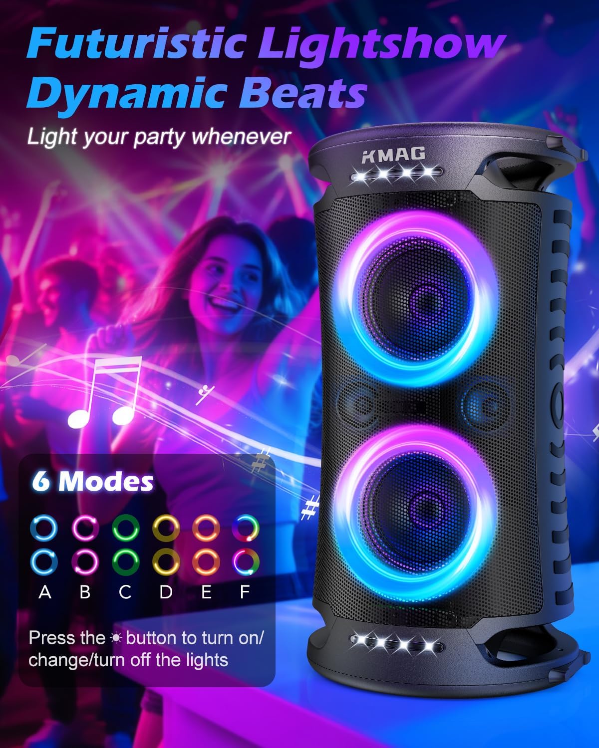 Large Bluetooth Speaker, 260W Peak Powerful Loud Sound with Deep Bass, 15Hr Playtime, Fast Charge
