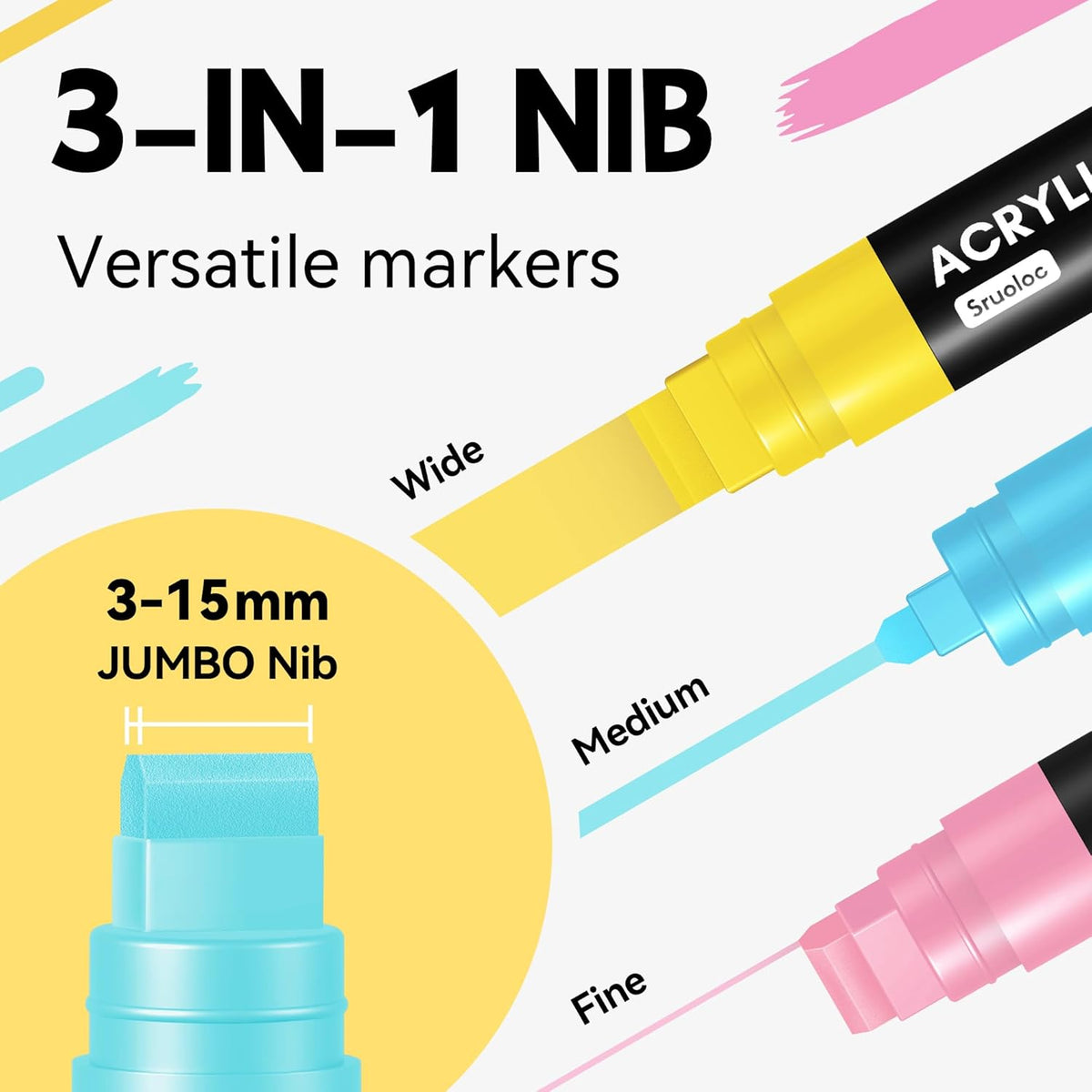 12 Pastel Colors Jumbo Markers, 15mm Jumbo Felt Tip, Acrylic Paint Markers for Rock Painting