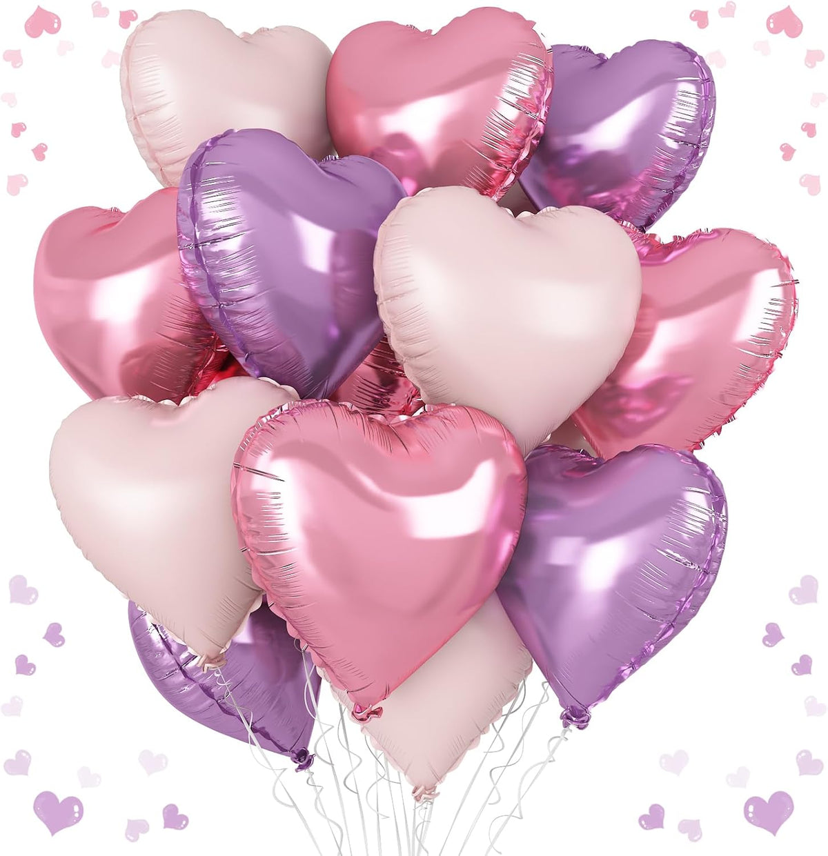 Pink Purple Heart Balloons, 18 Inch Light Purple and Pink Heart Shape Balloons, 12PCS Pastel Pink