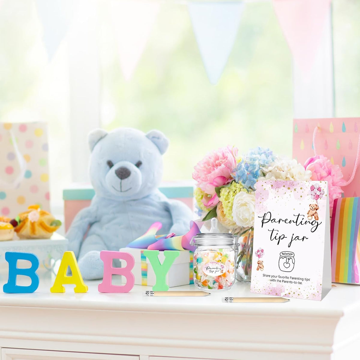 Roowest Baby Shower to Baby Advice Cards for New Parents to Be - Tip Jar Sign for New Parents 60