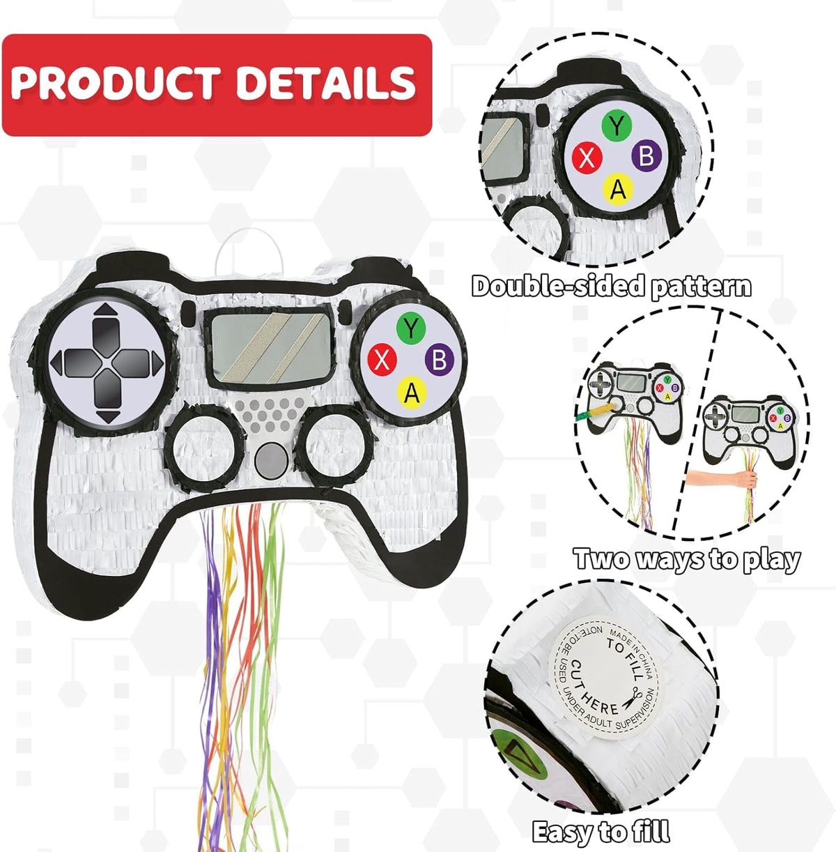 WERNNSAI Video Game Piñata - Game Controller Piñata Bundle with Blindfold and Bat for Boys Piñata