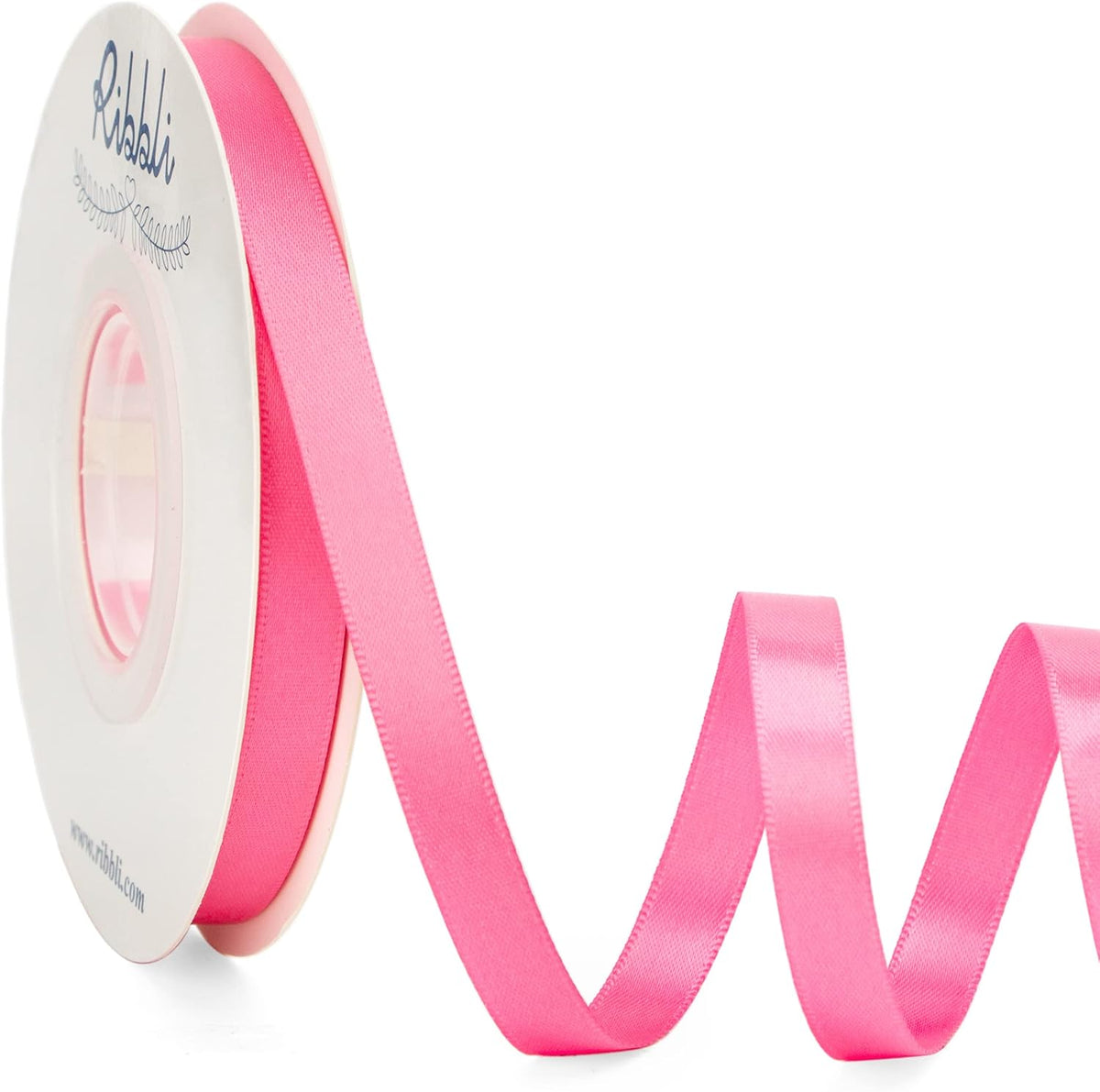 Ribbli Double Faced Hot Pink Satin Ribbon,3/8” x Continuous 25 Yards,Use for Bows Bouquet,Gift