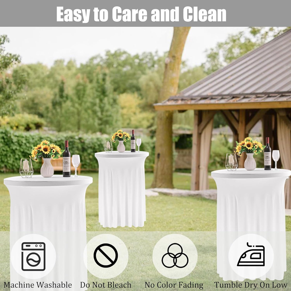 6 Pack Round Cocktail Tablecloth 32"x 43" Spandex Cocktail Table Skirt, Washable Stretch Fitted