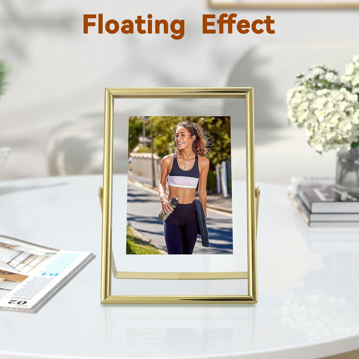 Gold Floating Frame, 4"x6", Vertical, For Picture 3.5x5, 2x3, 1x2, Small Tabletop Photo Frame