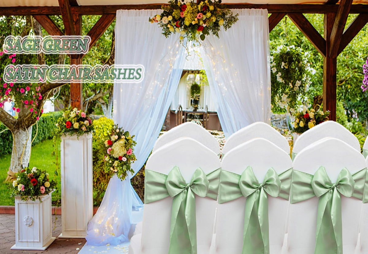 50 Pack Satin Sage Green Chair Sashes for Wedding Birthday Party Bridal Shower Gender Reveal
