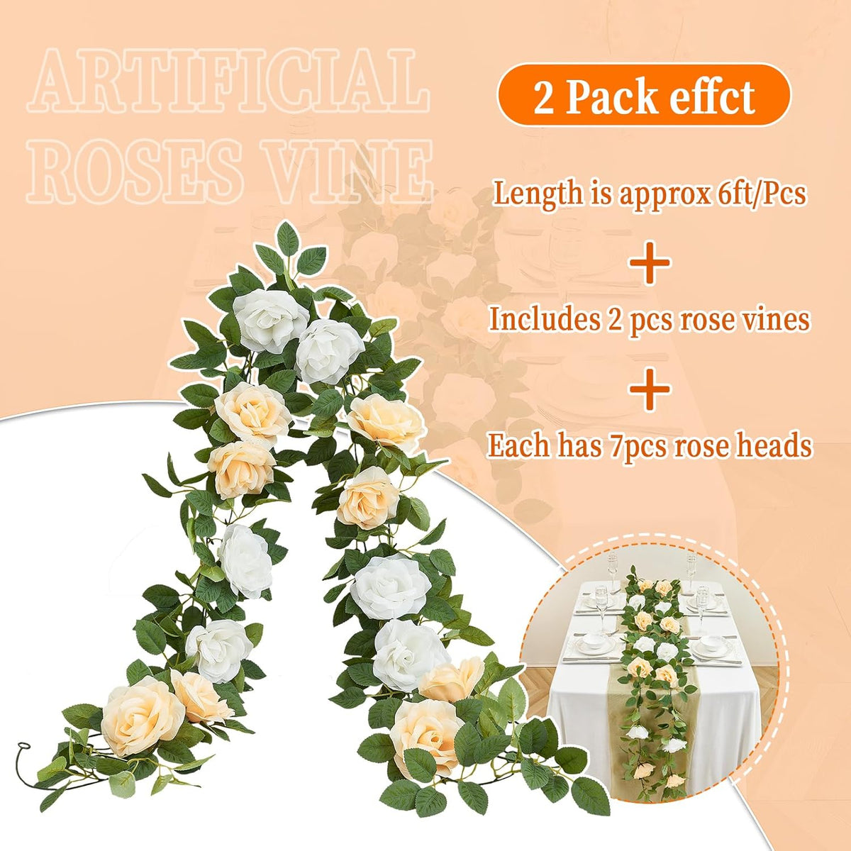 Artificial Rose Garlands Rose Vines Leaves Banners Hanging Floral Garland Fake Rose Flower Vine