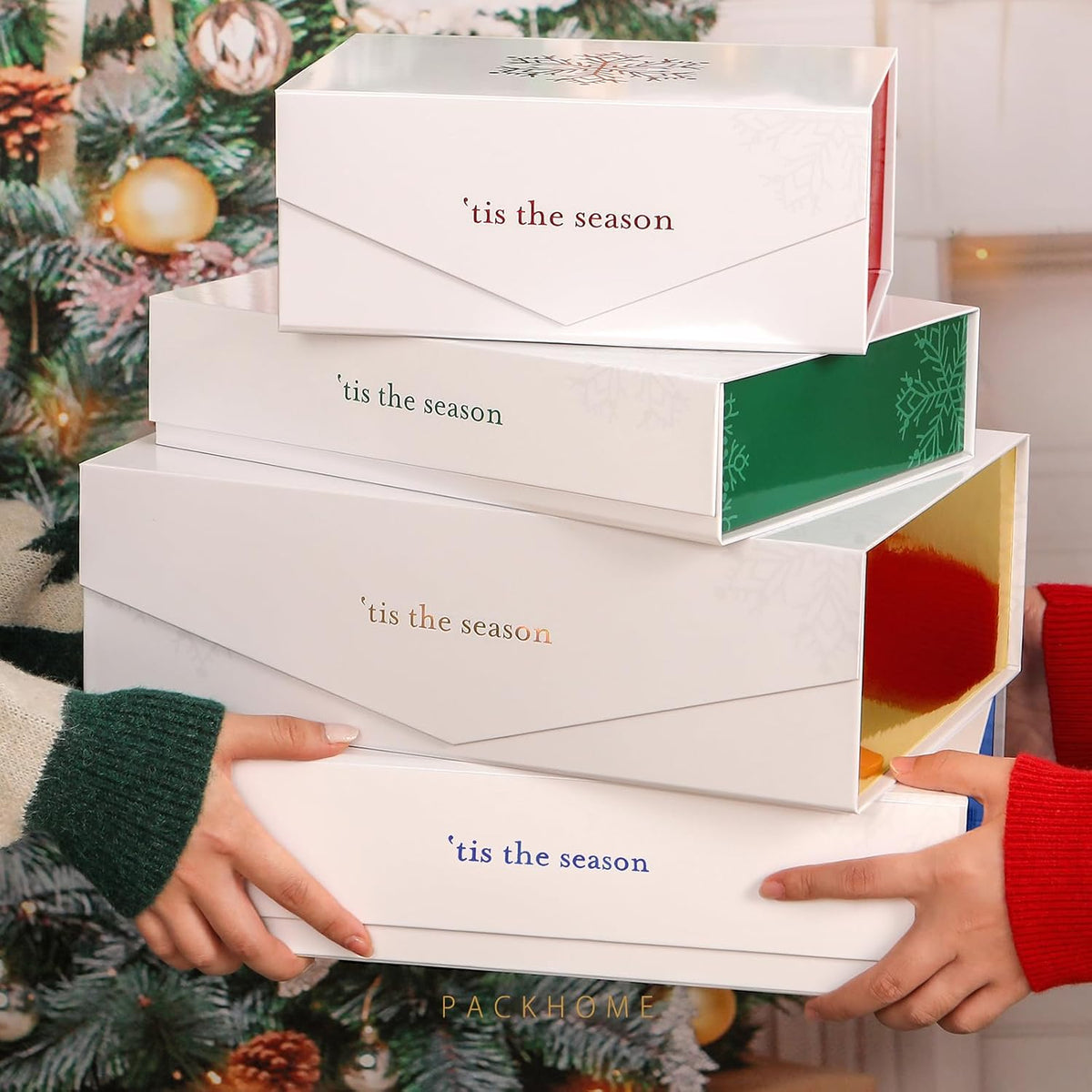 PACKHOME 6 Christmas Gift Boxes 13x9.7x3.4 Inches, Large Gift Boxes with Lids, Sturdy Shirt Boxes