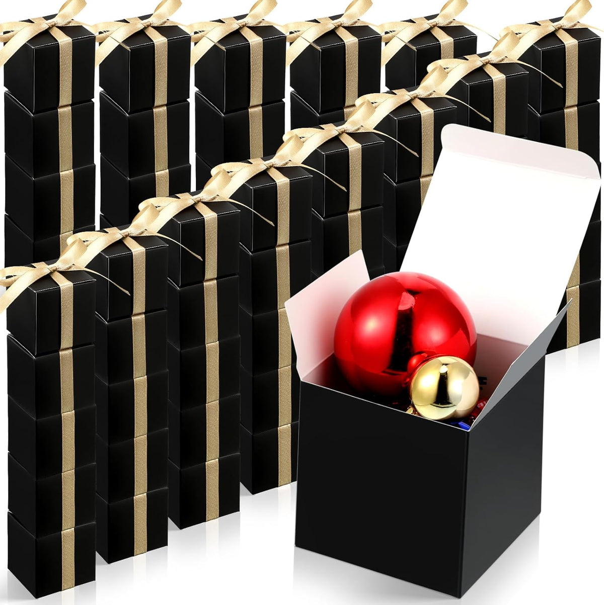 Jutom 100 Pcs Mini Favor Boxes Extra Small Candy Boxes Paper with Gold Ribbon for Christmas