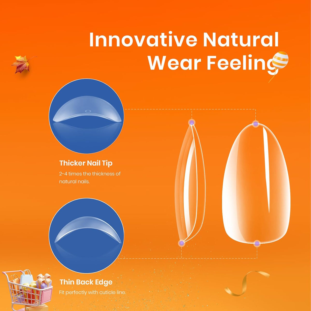 Beetles Gel Nail Kit, Short Almond Nail Tips Easy Extension Set 240 Pcs Pre Shaped Clear Full Cover