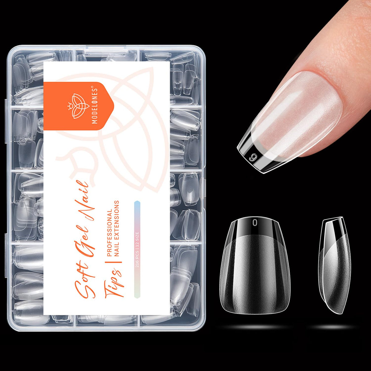 modelones Extra Short Coffin Nail Tips, Pre-shaped Soft Gel Tips Fake Nails False Acrylic Clear