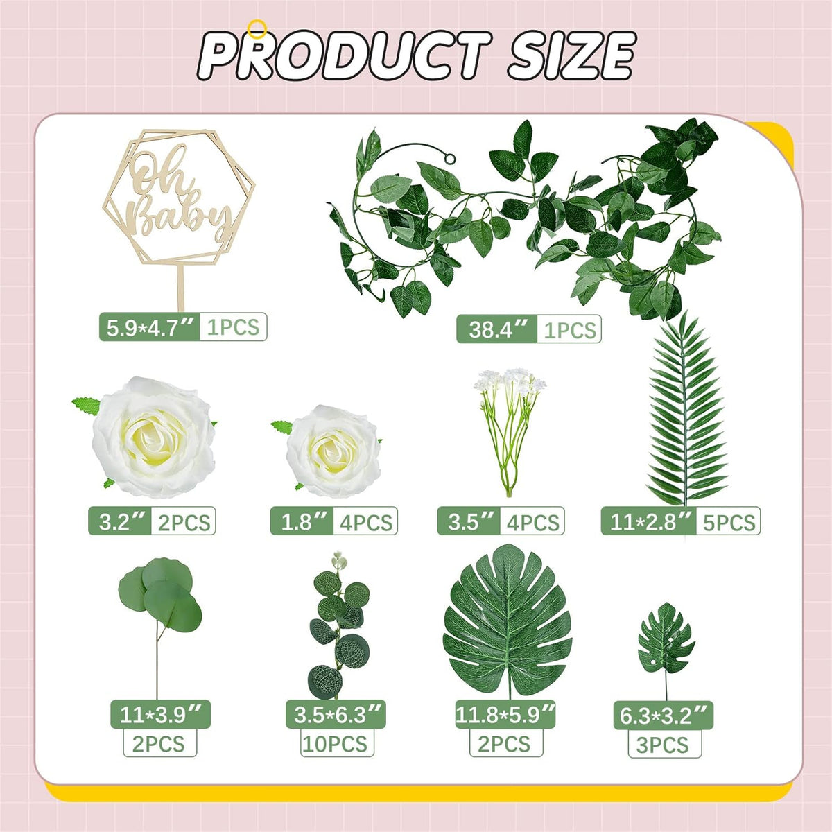 34-piece Wood Cake Topper Set - Boho Cake Decorations with Artificial Eucalyptus Leaves for Gender