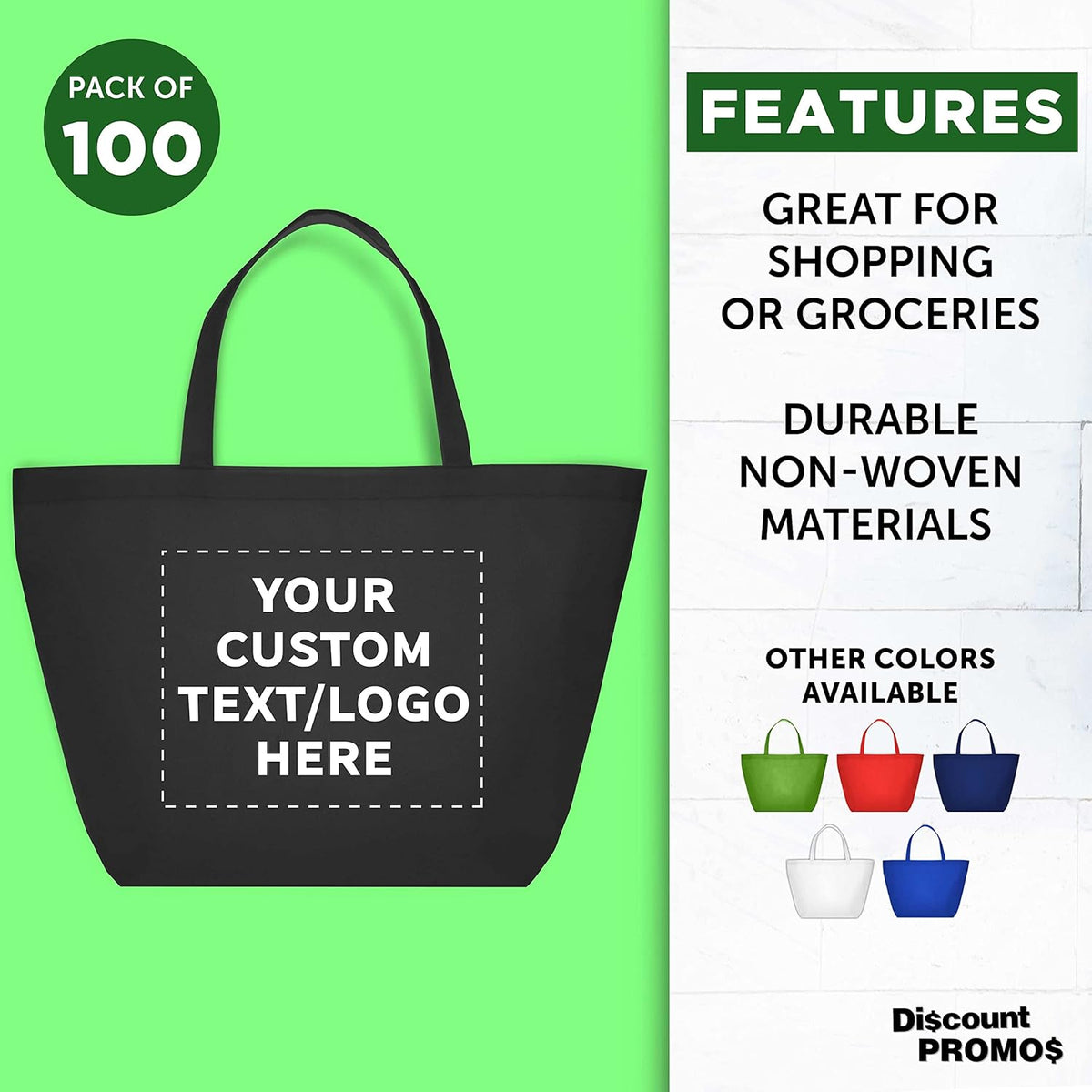 DISCOUNT PROMOS Custom Southern Style Grocery Tote Bags Set of 100 - Personalized Bulk Pack