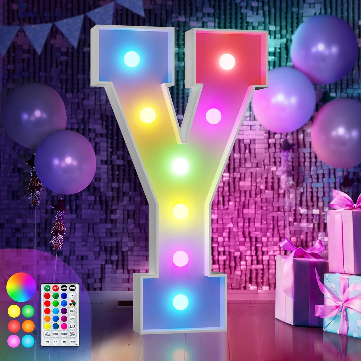 imprsv 3FT Colorful Marquee Light Up Letters Y, 18 Colors Large Light up Letters Alphabet Sign with