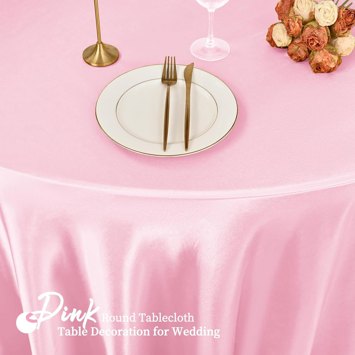 fani 12 Pack 120 Inch Light Pink Satin Tablecloth - Silky Round Tablecloth Overlay Smooth Fabric