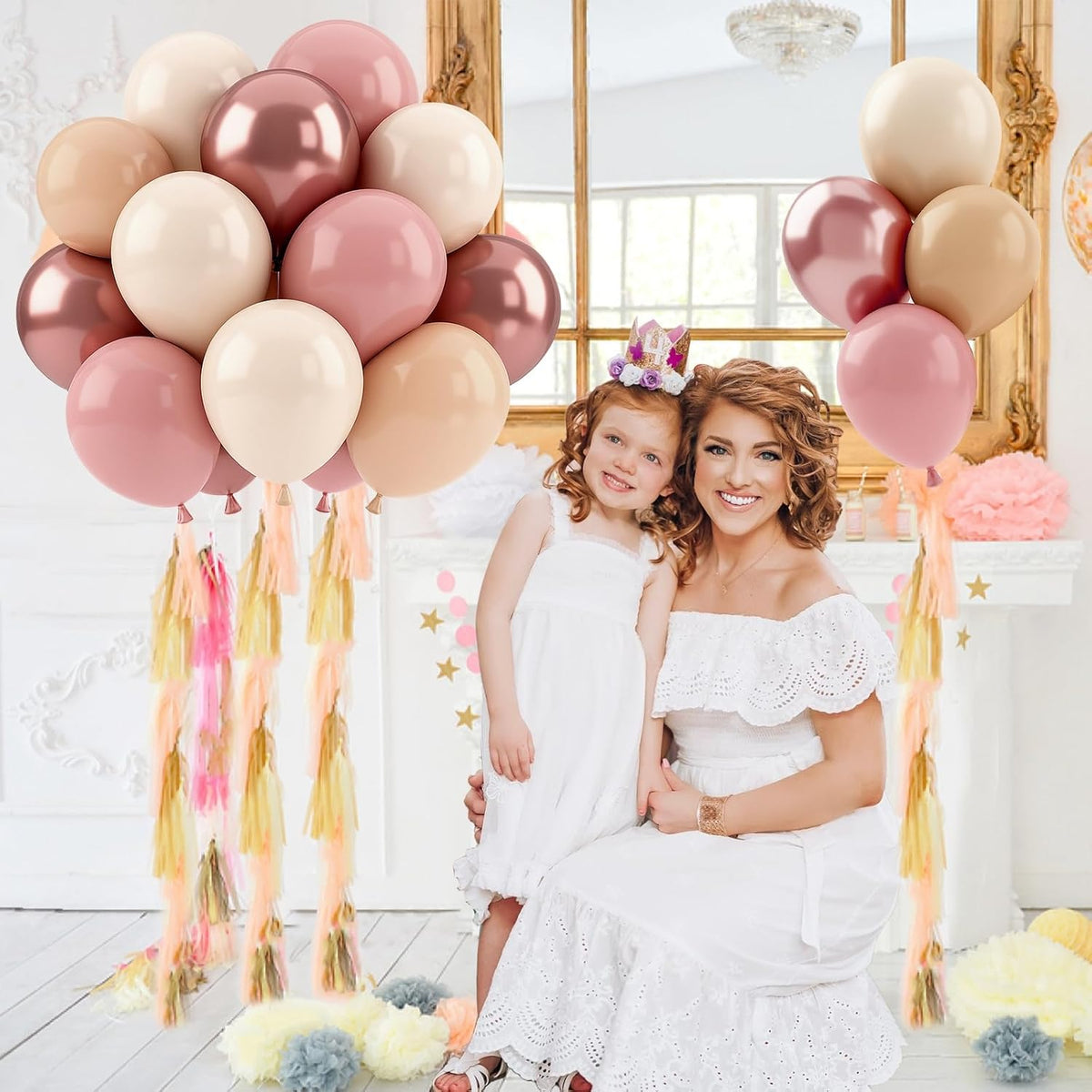 Patimate Retro Blush Pink Balloons Set, 50 pcs 12 inch Metallic Rose Gold Dusty Pink Pastel Orange