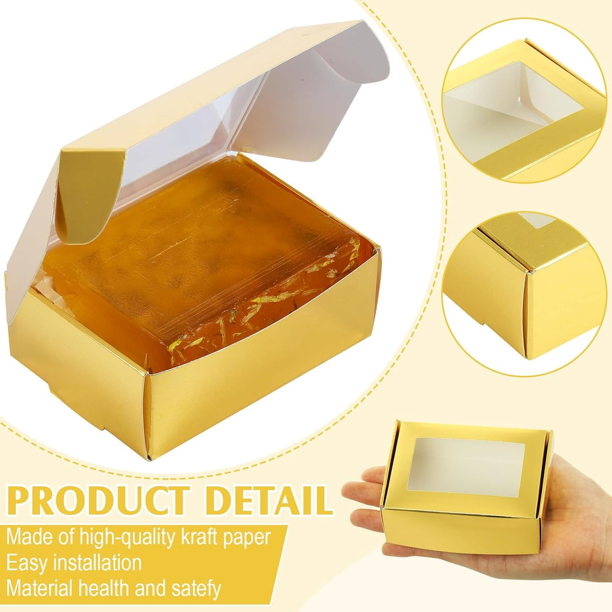 Zonon 30 Pcs Soap Boxes for Homemade Packaging, Mini Kraft Treat Boxes with Window for Bakery Candy