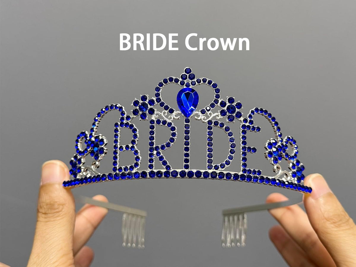 JETKONG 3 Pcs Bachelorette Party Decorations "BRIDE" Crown, Bride to Be Sash&Veil for Women