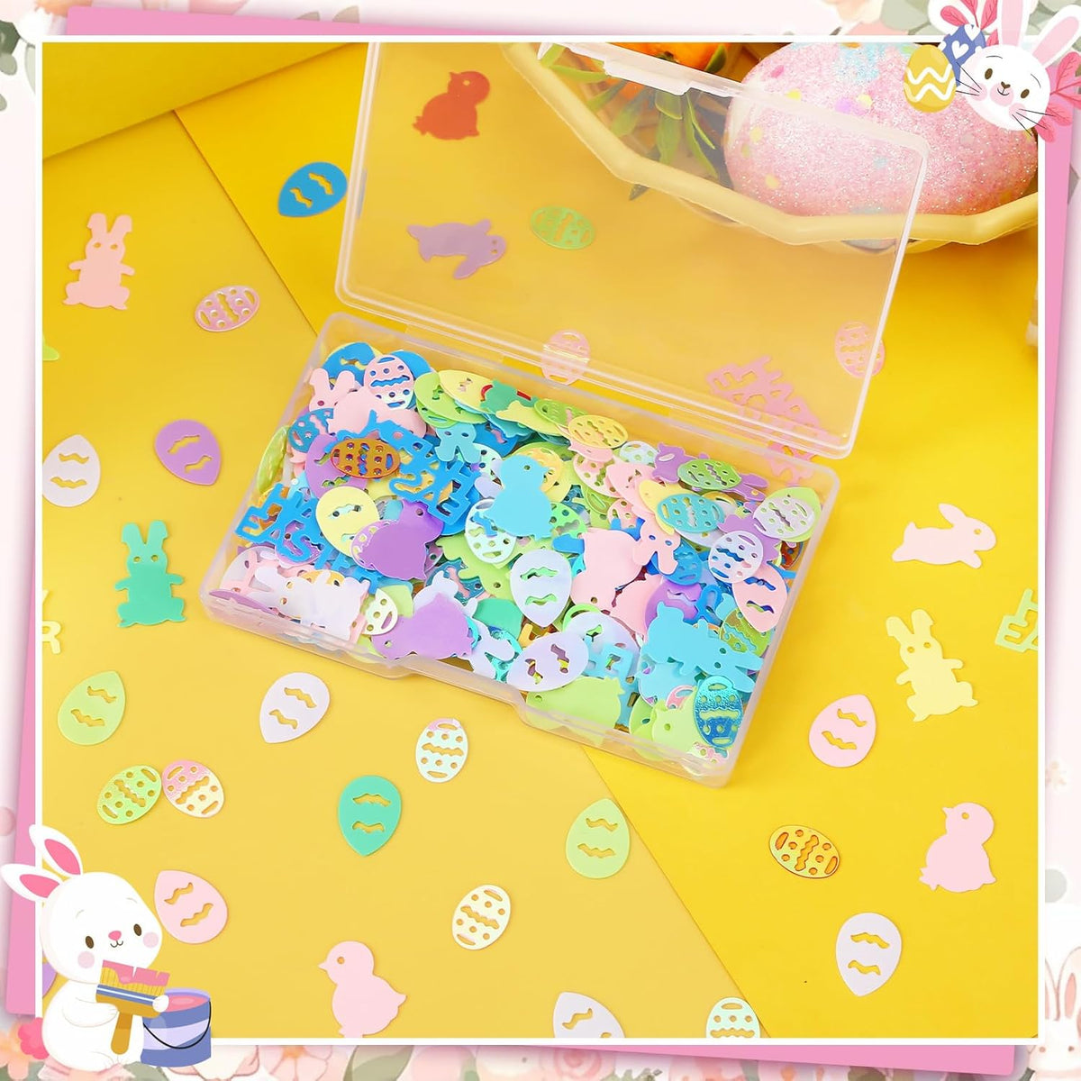 MARFOREVER Easter Confetti, Bunny Egg Rabbit Chicken Glitter Table Decorations Easter Party Scatter